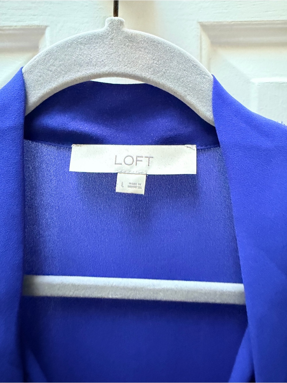 LOFT Cobalt Blue Tie-Neck Ruffle Sleeve Blouse - Picture 3 of 6